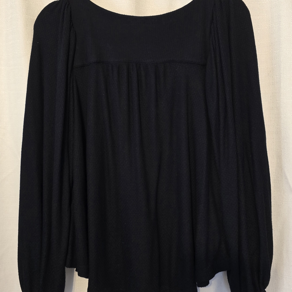 Free People Black Devon Relaxed Long Sleeve Blouse Oversized Boho Hippie Size XS - Picture 4 of 11